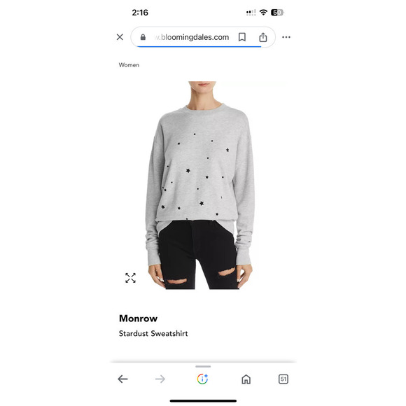 Monrow Stardust Gray Crewneck Sweatshirt - XS - Picture 5 of 10